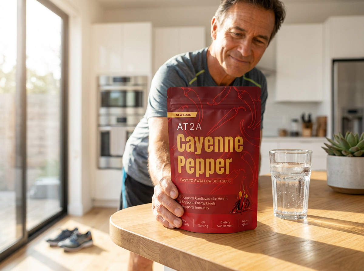 Active AT2A customer adding Cayenne Pepper softgels to his morning routine